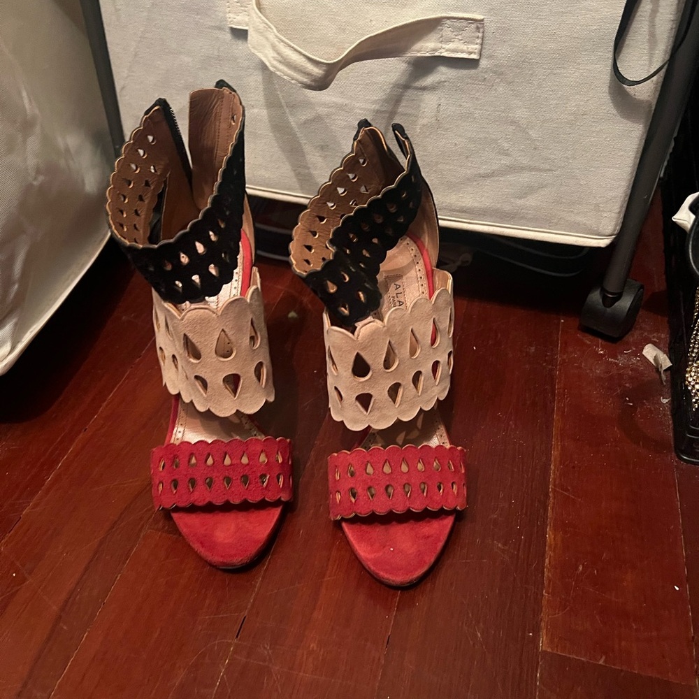 Alaia Red and Black Suede Women's Sandals Size 36